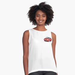 Flame red MGF design on a plain white sleeveless vest