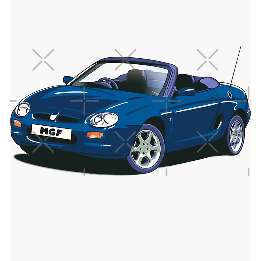 MG Car T-shirt design which features a 2001 MGF Trophy in Trophy Blue.